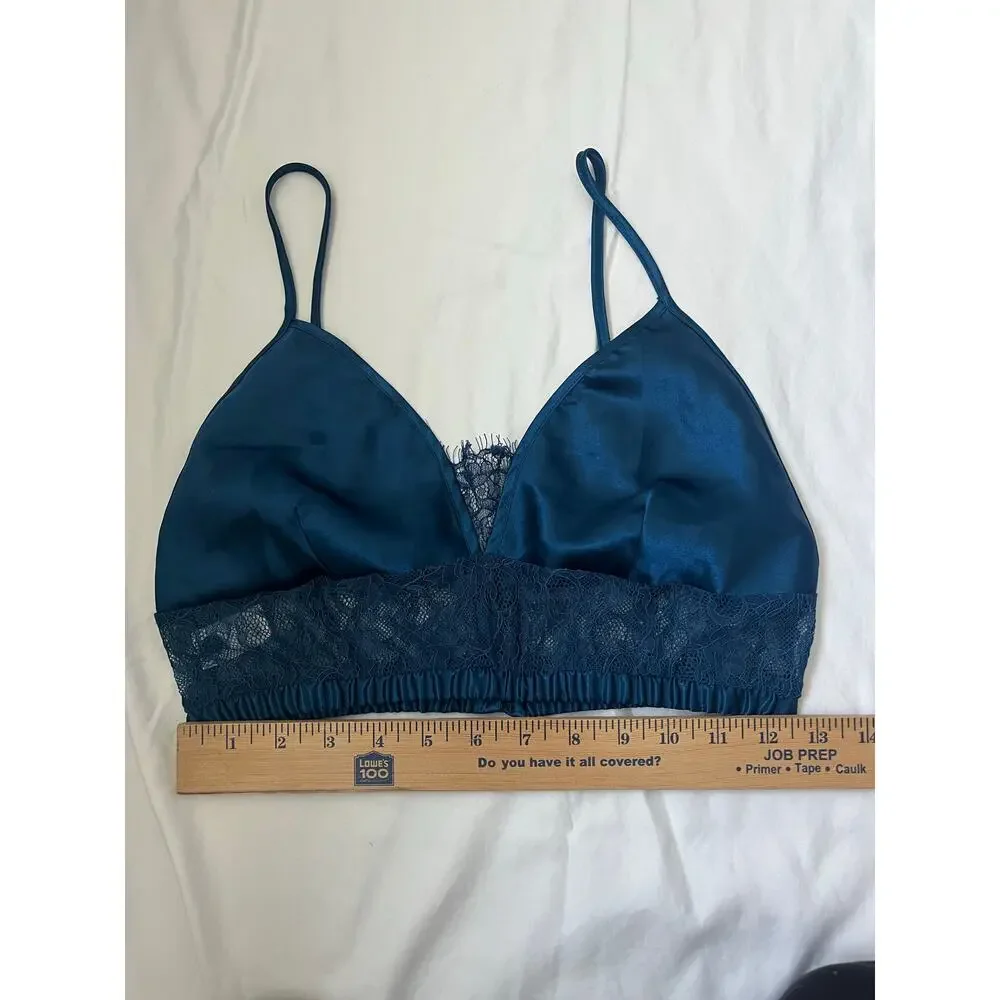 Frederick's of Hollywood Blue Lace Satin Bralette Adjustable Lightweight Small